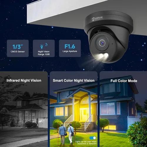 Miniatura 3 de Anpviz Cámara IP PoE de 6 MP color negro, 3K Full Metal Torreta Cámara IP de seguridad con cable para exteriores, visión nocturna inteligente