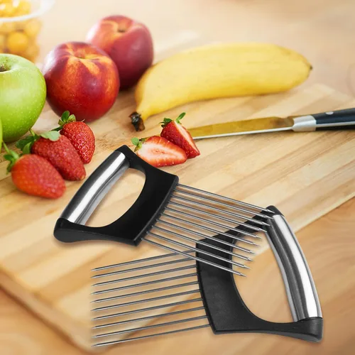 Miniatura 7 de Soporte para rebanar cebolla, rebanador de cebolla de acero inoxidable para rebanar cebollas, papas, tomates, aguacates, huevos y verduras