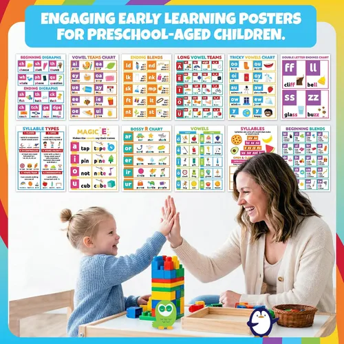 Miniatura 5 de Sproutbrite Paquete de 12 carteles educativos para niños pequeños (12 x 16 pulgadas), vocales fonéticas, gráficos de artes del lenguaje