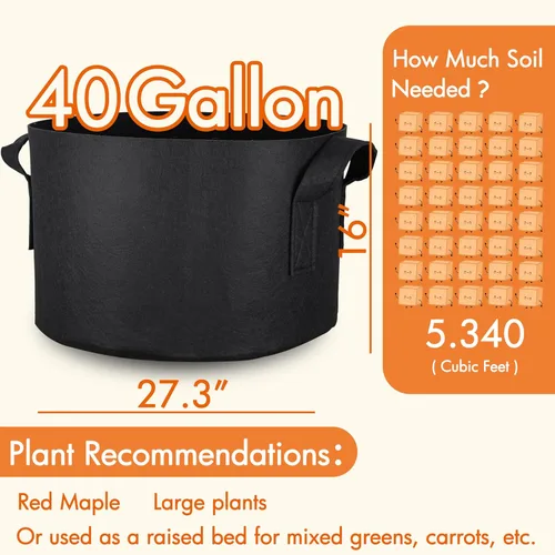 Miniatura 4 de Gardzen Paquete de 2 bolsas de cultivo de 40 galones, macetas de tela de aireación con asas, maceta para plantas