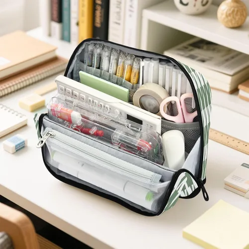 Miniatura 6 de Estuche para lápices de gran capacidad Estuche cosmético portátil organizador de escritorio para hombre grado escolar clásico verde blanco pata