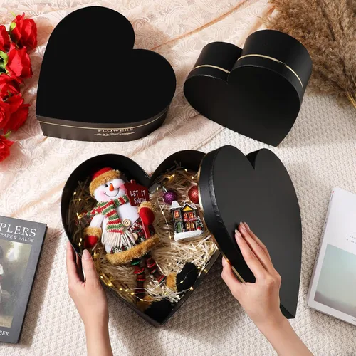 Miniatura 2 de Glenmal 3 cajas de regalo en forma de corazón para el día del padre con tapas, 3.53 onzas de papel triturado, cajas de flores de corazón para boda