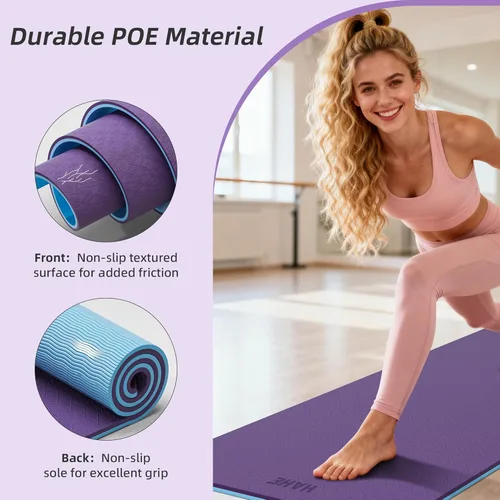 Miniatura 2 de HAHE Extra Thick Yoga Mat, 72"Lx32"Wx0.4"Th (10mm), Wide Non-slip Exercise Mats with Carry Strap, Double-Sided POE Fitness Mat for Yoga, Pilates &