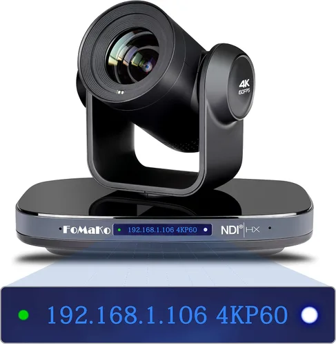 FoMaKo Cámara PTZ NDI de 60 FPS 4K, zoom óptico 20X, soporta NDI 4K 60fps, seguimiento automático 4KP60 AI, 1/1.8 UHD CMOS 8.42MP, USB 3.0 3G-SDI