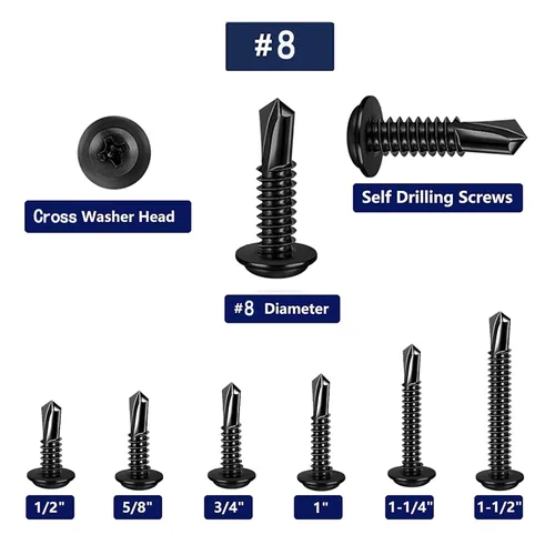 Miniatura 4 de 100 PCS tornillos autoperforantes de acero inoxidable 410 con cruceta negra #8x1, cabeza truss modificada para lámina metálica, alta resistencia