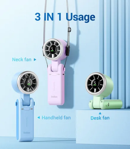 Miniatura 3 de Diveblues Ventilador turbo portátil de mano, viento de 5 engranajes, funciona con pilas, hasta 12 horas de trabajo, ventilador de mano 3 en 1