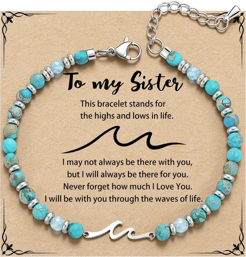 Miniatura 19 de Pulsera de onda/lazo/cruz para mujer, coloridas pulseras de cuentas de piedra natural, regalo único de amistad para mejor amiga, hermana, mejor
