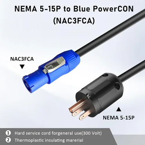 Miniatura 3 de Cable PowerCON de 12 AWG, conector NEMA 5-15p a PowerCON, cable de alimentación de CA PowerCON de 3 pines, entrada PowerCon, conector macho, cable
