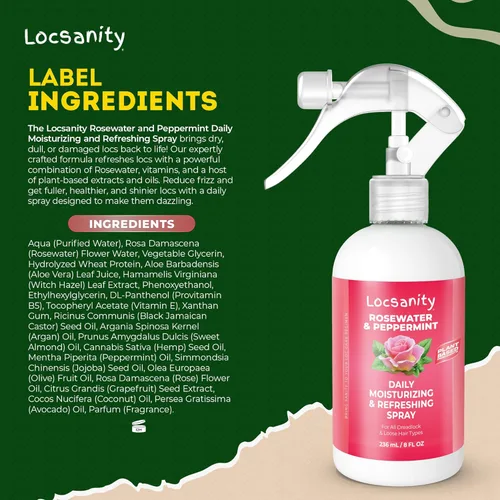 Miniatura 8 de Locsanity Spray hidratante diario de agua de rosas y menta, tamaño de prueba, spray hidratante para rastas, para nutrir el cuero cabelludo