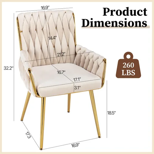 Miniatura 3 de ABET Silla de escritorio de oficina sin ruedas, silla de tocador de terciopelo tejido con respaldo y reposabrazos, cómoda y tapizada con patas