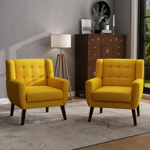Miniatura 51 de Silla decorativa de piel sintética, moderna silla tapizada para sala de estar, cómodos asientos individuales con botones, asiento de lectura Negro
