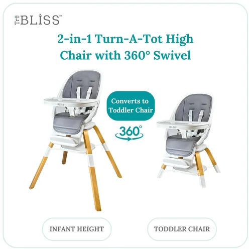 Miniatura 8 de TruBliss Turn-A-Tot - Silla alta para bebés y niños pequeños, comedero portátil de madera 2 en 1 o asiento ajustable para niños con giro de 360 Earl