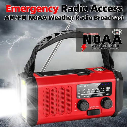 Miniatura 3 de QAUYYW Radio de Emergencia Meteorológica, Radio de Manivela Portátil de 37000mWh NOAA/AM/FM, Luz de Lectura, Radio Solar, Linterna de Emergencia