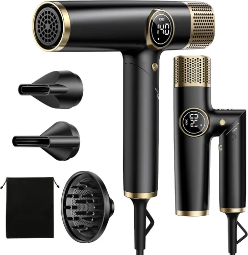 Secador de pelo de viaje de doble voltaje con difusor, secador iónico profesional de alta velocidad de 1900 W para secado rápido, ligero, sin daños