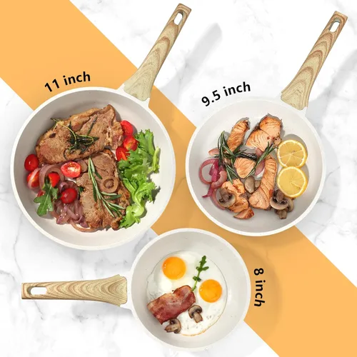Miniatura 7 de GiPP - Sartén antiadherente de granito blanco de 8 pulgadas, sartén para tortilla con mango resistente al calor, compatible con todas las estufas
