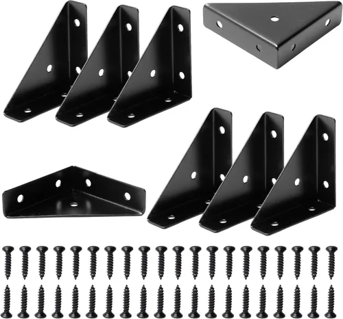 Miniatura 7 de CMLY Soportes de Esquina, 10Pcs 38mm x 38mm, Acero Negro, Soportes de Estante Triangular, Conectores de Esquina para Escritorio de Madera, Metal