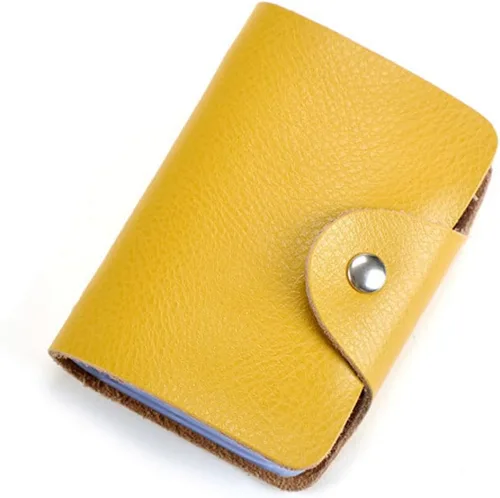 YaJaMa Cartera para tarjetas de crédito, pequeña, de piel auténtica, 26 ranuras, para tarjetas, organizador para mujeres y hombres, Amarillo,
