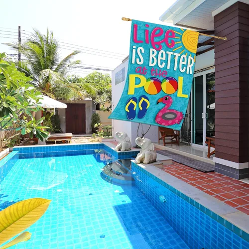 Miniatura 2 de Balgardekor Bandera de jardín Life is Better at the Pool de 28 x 40 pulgadas, bandera de casa grande vertical de doble cara de arpillera de verano