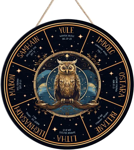 Miniatura 19 de Artsy Woodsy Letrero de madera de la rueda del año (no tallado) para decoración del hogar, bruja, pagana, Wicca, días festivos celtas, regalos 25