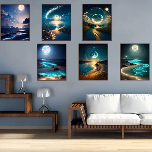 Miniatura 7 de DOTZSO Paquete de 6 pinturas de diamantes 5D para adultos, kit DIY de arte completo de diamantes con arte de cristal y manualidades para AB Moon Lake