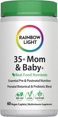 Rainbow Light 35+ Mom & Baby + Multivitamínico | 60 cápsulas | Nutrición prenatal y posnatal | Nutrientes alimentarios reales, superalimentos y