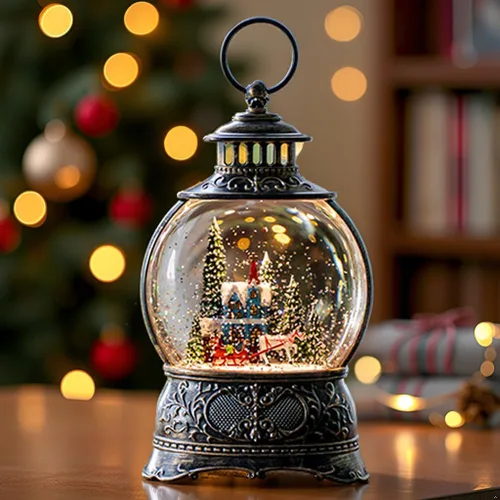 Miniatura 7 de Globos de Nieve de Navidad, Farol de Agua de Navidad con Carruaje e Iglesia Azul, Música y Temporizador de 6 Horas, Faroles Iluminados con Cable