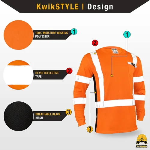Miniatura 3 de KwikSafety - Charlotte, NC - Camisas de seguridad de manga larga para operador [cinta reflectante sólida] Clase 3 ANSI probado OSHA Cinta básica