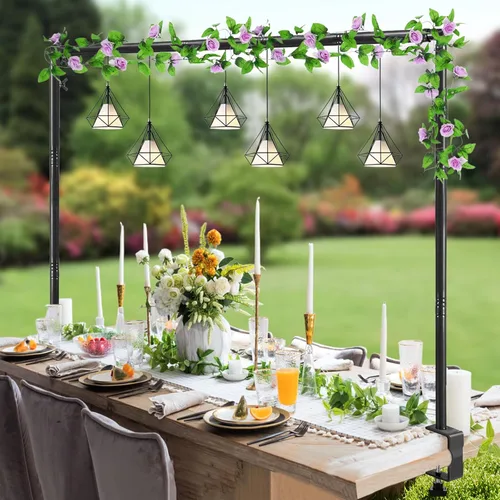 Miniatura 8 de WellSign Soporte de Fondo de Arco Cuadrado de 8.2 Pies, Soporte de Fondo de Metal Dorado de Servicio Pesado Ajustable, 2 Abrazaderas Adicionales