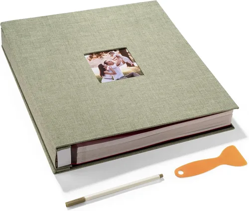 Miniatura 48 de HoneyTolly Álbum de fotos autoadhesivo para fotos de 4 x 6 imágenes, cubierta magnética de lino, 15 hojas/30 páginas en blanco para bodas Beige claro