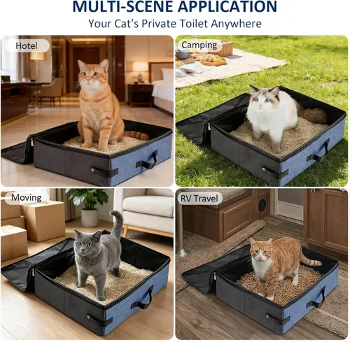 Miniatura 2 de HiCaptain Caja de arena portátil de viaje, caja de arena plegable para gatos con tapa y asa, transportador de arena plegable ligero estándar