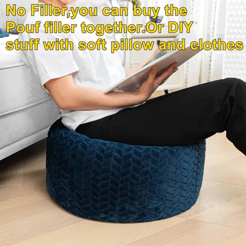 Miniatura 6 de Asuprui Puf Otomano Redondo Sin Relleno Puf Otomano Sin Relleno Reposapiés de Piel Sintética Suave 20x20x12 Pulgadas Silla Mullida Puf de Suelo
