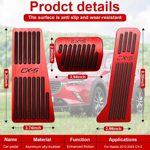 Miniatura 3 de BOYUER Juego de 3 almohadillas antideslizantes para pedal de acelerador de gas de freno de aluminio sin taladrar para Mazda CX-5 2013-2025 (rojo)