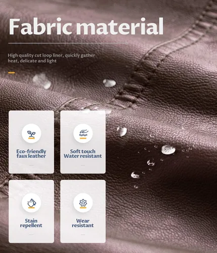Miniatura 5 de CREATMO US Chaqueta de piel sintética para hombre, impermeable, resistente al viento, PU con capucha extraíble
