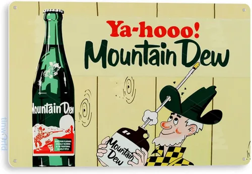 Tinworld Letrero de estaño: Yahoo Mountain Dew Retro Soda Metal Decoración Cocina Cottage A193