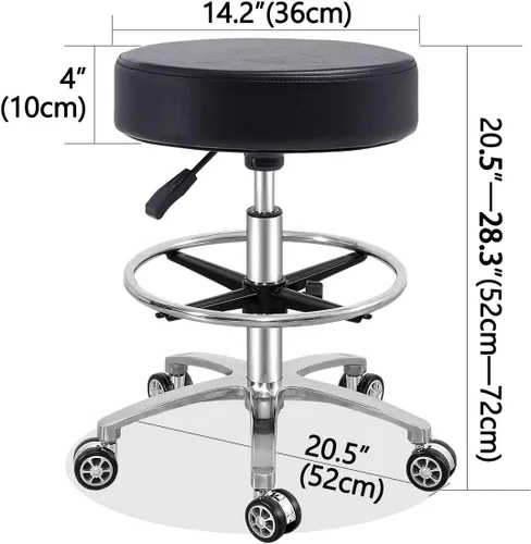 Miniatura 2 de Antlu Taburete giratorio para oficina, salón médico, tatuaje, cocina, masaje, trabajo, altura ajustable, taburete hidráulico con ruedas (negro)