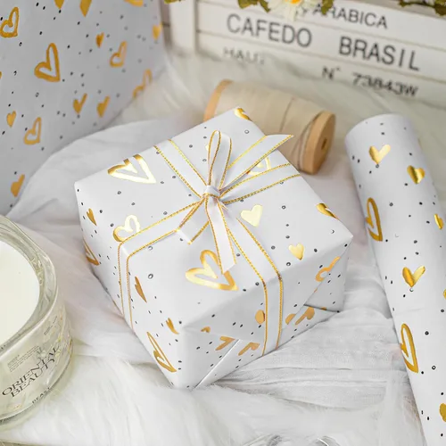 Miniatura 4 de Homeral Rollo de Papel de Regalo Kraft con Corazones - Diseño de Lámina Dorada en Relieve 3D, Envoltura de Regalo de Lujo para el Día de San Corazón