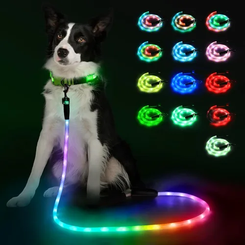 Miniatura 11 de YFbrite Correa de perro de 4 pies iluminada con 15 modos de parpadeo - Correa de perro LED súper brillante para perros pequeños, medianos y grandes