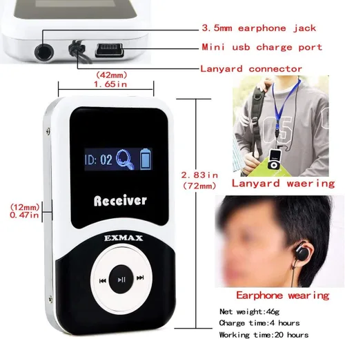 Miniatura 7 de EXMAX Sistema de traducción de equipo de escucha inalámbrico de asistencia para tu iglesia ATG-100T 195MHz para entrenamiento de artes escénicas