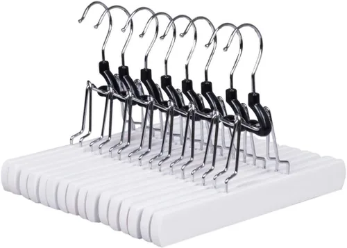 Miniatura 8 de Amber Home Paquete de 10 perchas de madera natural para pantalones, perchas de madera con terciopelo acolchado antideslizante, ganchos