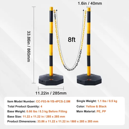 Miniatura 7 de VEVOR Conos de poste delineador de tráfico ajustable, paquete de 4, barrera delineadora de seguridad de tráfico con base rellenable de 8 pies