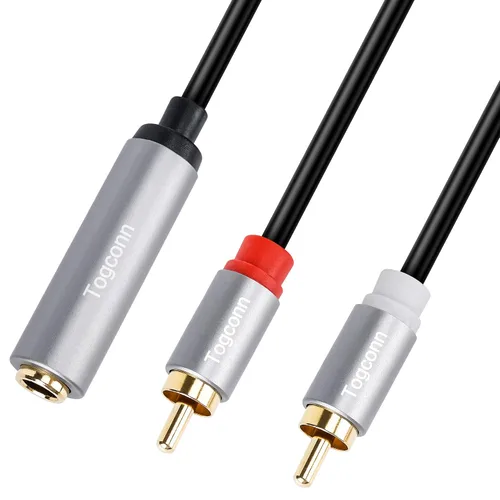 Cable de audio de 0.250 in a 2RCA, 0.250 in 1/4 pulgadas hembra TRS a estéreo Dual RCA macho y divisor de audio, cable adaptador de audio chapado en