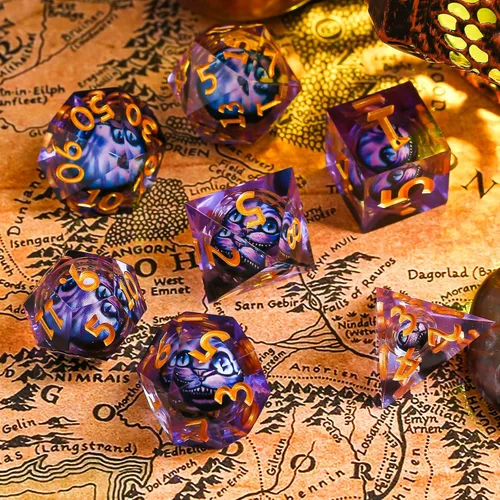 Miniatura 5 de Dados de borde afilado DND, juego de dados de globo ocular DND, dados de ojo de dragón de núcleo líquido para juegos de mesa