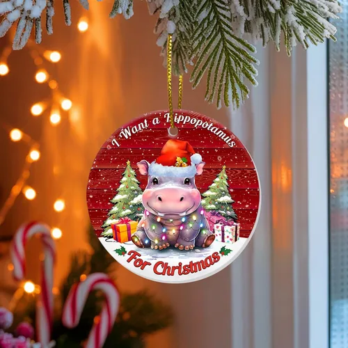 Miniatura 6 de Quiero un hipopótamo para adorno de Navidad, linda decoración de árbol de hipopótamo con luces, divertido para hombres y mujeres 2025
