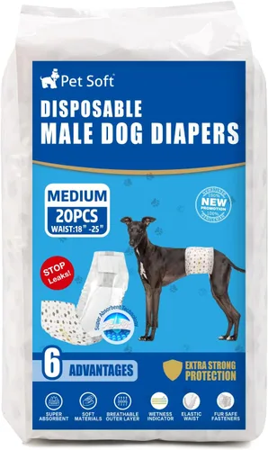 Miniatura 8 de Pañales desechables para perros machos Pet Soft - Envolturas masculinas desechables con indicador de humedad, pañales para perros súper absorbentes