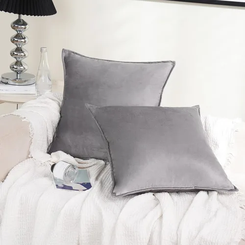 Miniatura 2 de JIAHANNHA Fundas de Almohada Decorativas de Terciopelo Gris 24x24 Pulgadas Paquete de 2 Fundas de Cojín Cuadradas Suaves Decorativas para Sofá Cama