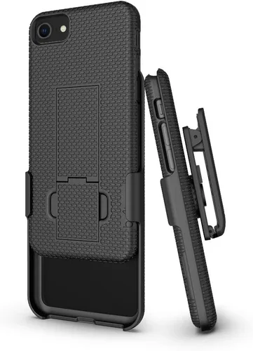 Miniatura 5 de BELTRON Funda para iPhone 7/8/SE 2020/SE 2022, funda de agarre de goma súper delgada y funda de clip giratorio para cinturón combinado con soporte
