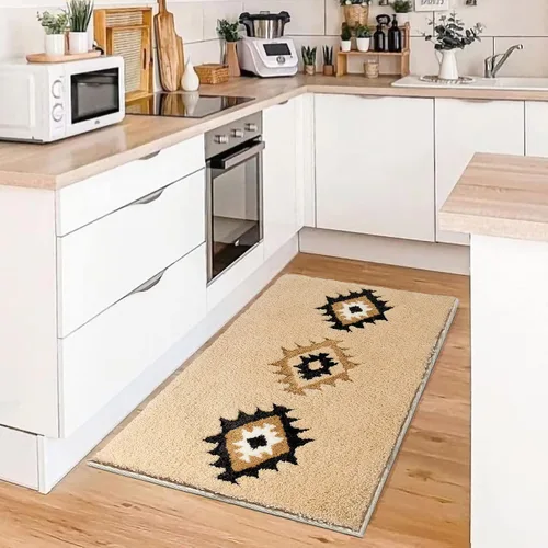 Miniatura 3 de DEXDE Alfombras de Baño Bohemias Marroquíes Alfombra de Baño 20x32 Pulgadas - Tapete de Baño Geométrico Antideslizante, Beige Crema Lavable a