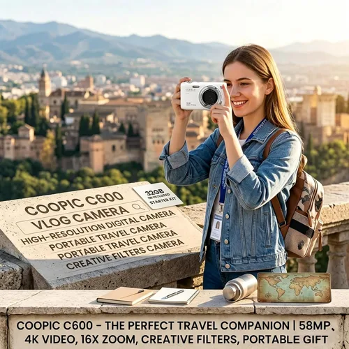 Miniatura 2 de Cámara digital de 58 MP de video 4K, cámara de enfoque automático COOPIC C600 para apuntar y disparar con antivibración para vlogging, viajes