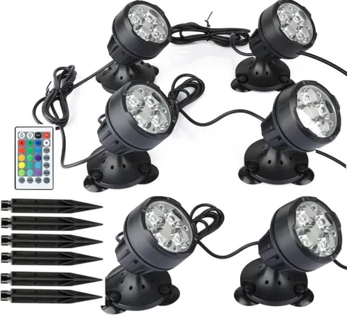 Luces de estanque de colores bajo el agua con temporizador, luz sumergible de fuente regulable, focos LED de memoria IP68 impermeable con soporte de
