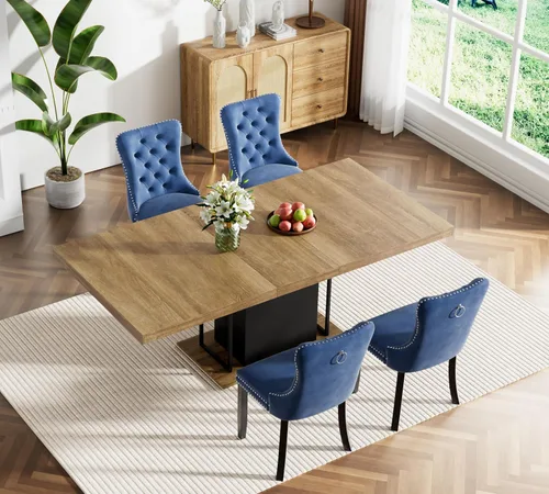 Miniatura 82 de Juego de mesa de comedor extensible marrón de 63 a 78.74 pulgadas para 4, juego de mesa de comedor de 5 piezas con 4 sillas, mesa de cocina